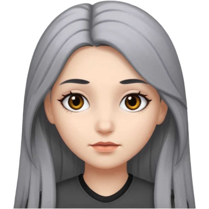 girl with black eyes and long black and gray hair emoji