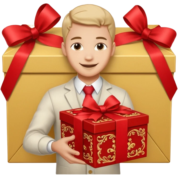 The smiling young man handed over his beautiful box. emoji