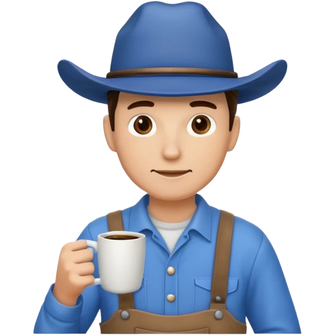 Ranch hand with blue hat and coffee mug emoji