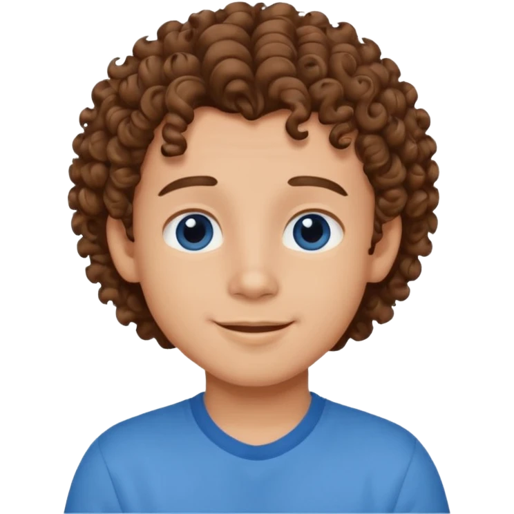 cute boy happy with heart eyes curly brown hair blue shirt emoji
