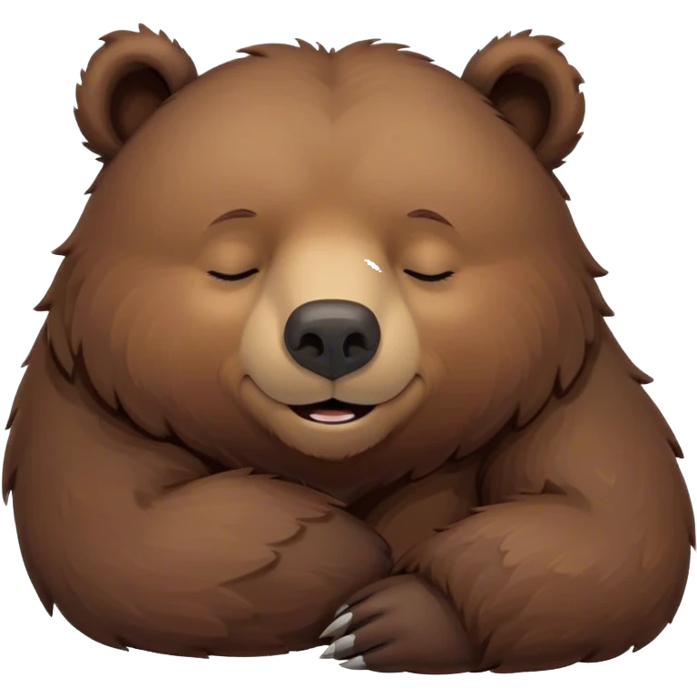 Meme-Worthy Cute Sleeping Grizzly Bear Portrait Emoji, Head resting peacefully with a contented smile, showcasing a massive, robust build and a luxuriously soft deep brown fur, eyes shut in a serene, restful nap, Simplified yet hilariously adorable features, highly detailed, glowing with a soft, drowsy light, high shine, relaxed and utterly lovable, stylized with an air of playful laziness, bright and heartwarming, soft glowing outline, capturing the essence of a comically sleepy grizzly, so meme-worthy it feels like it could instantly become the next viral sensation of adorable slumber! emoji