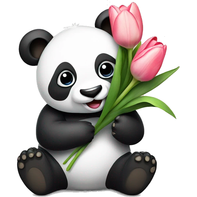 Panda with a tulip emoji