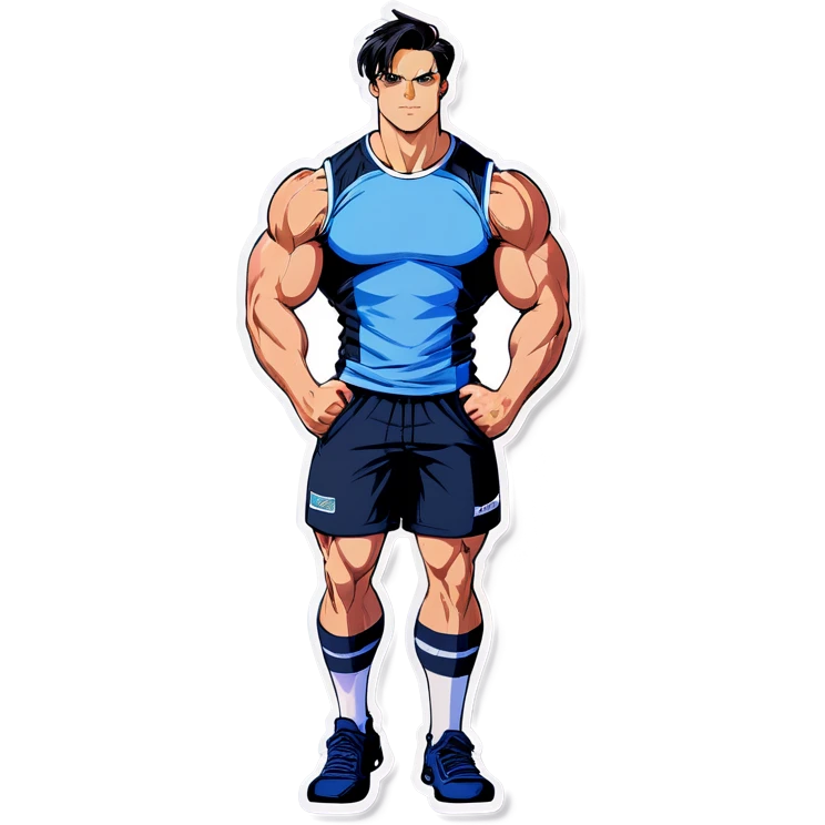 Levi wearing footy clothes and big muscles  emoji