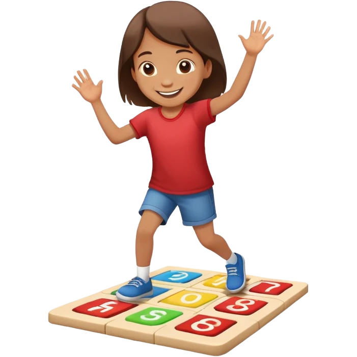 child playing hopscotch, happy and energetic emoji