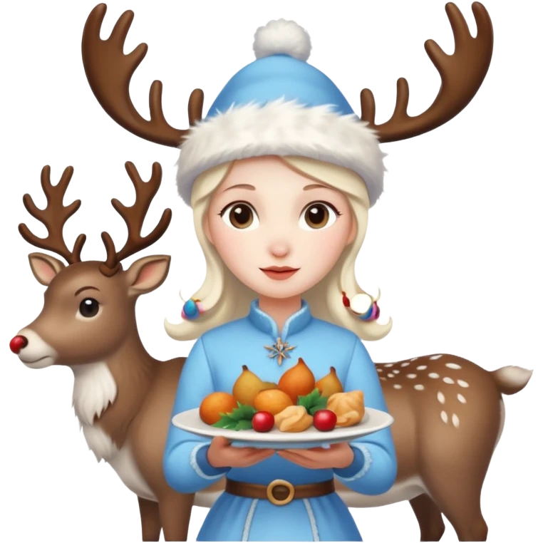 please include christmas attributes: deer, food, santa, snow maid emoji