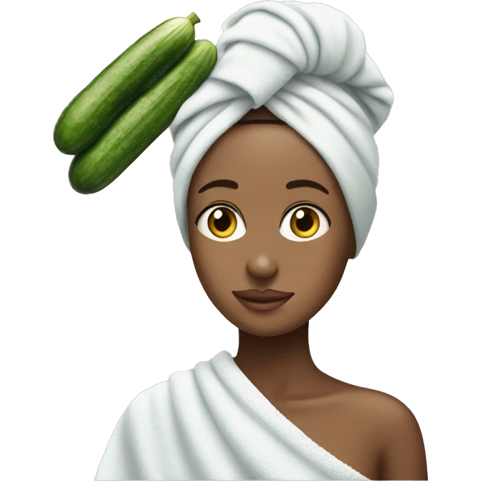 Girl with towel on her head and cucumbers on her eyes emoji