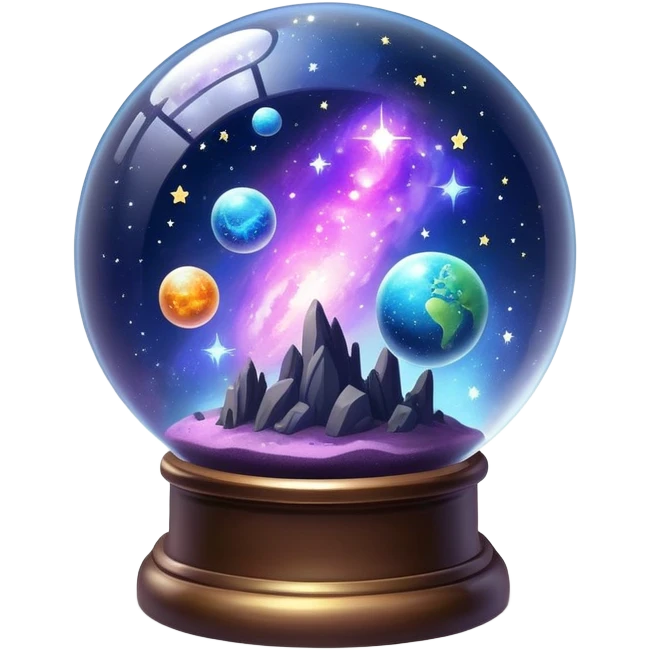 Tiny mystical mysterious sparkly magical glowing spherical nebula planets inside a glass globe dome emoji