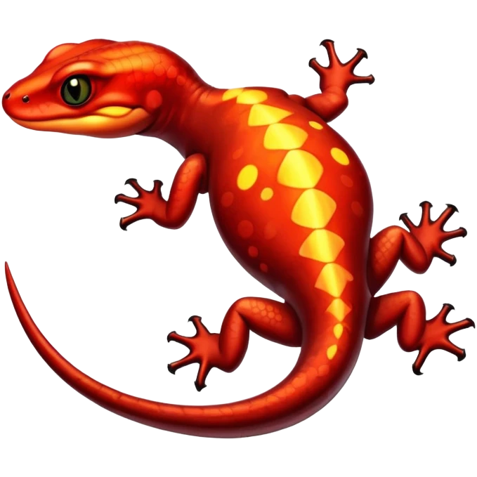Salamander with black scales and fiery red flashes on its body, sleek and reptilian appearance emoji