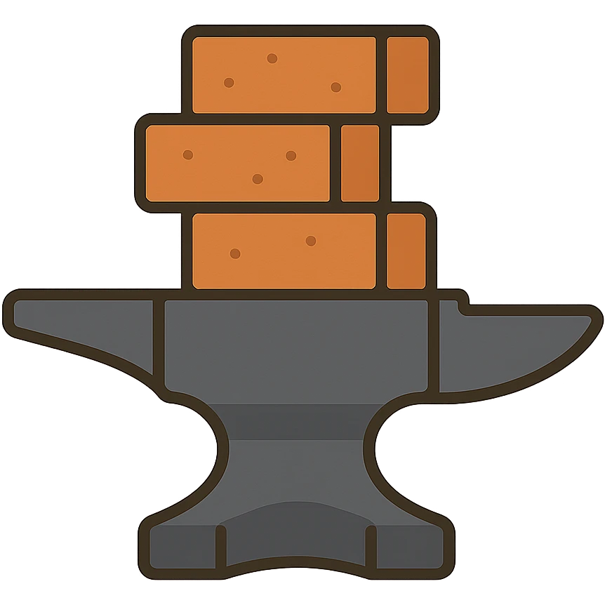 flat toon style anvil with bricks stacked on top, simple shapes emoji