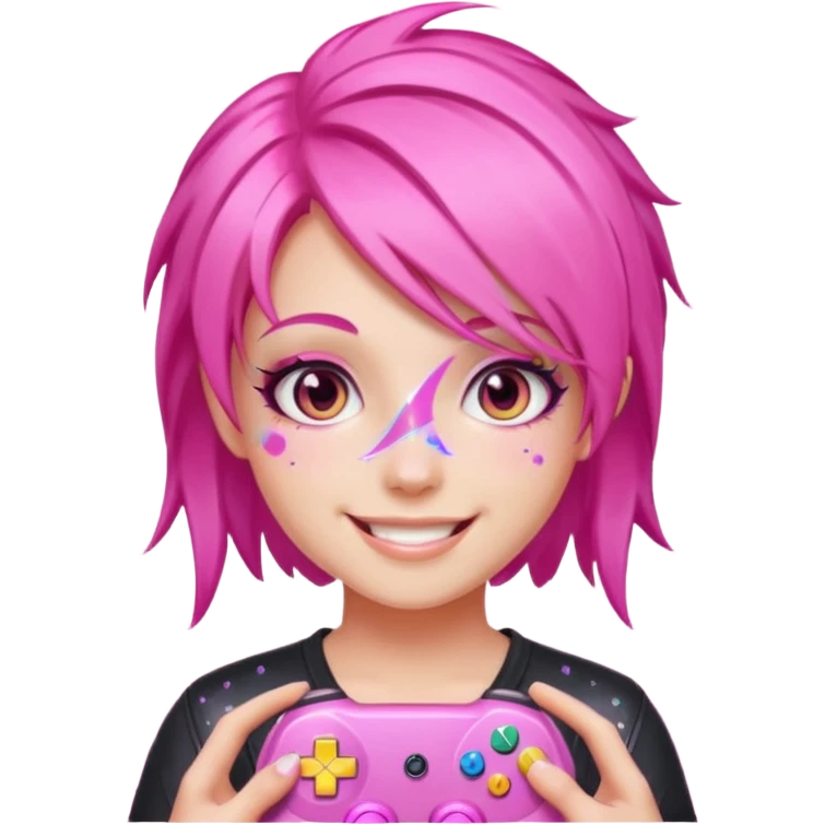 glitter pink gamer girl happy pink hair emoji
