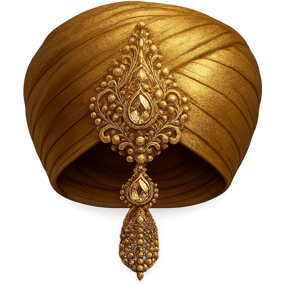 gold imama with intricate jewelry, elegant, detailed, shining, realistic style emoji