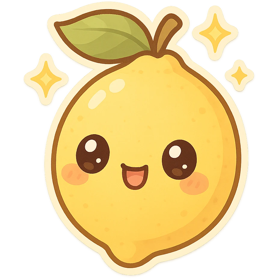 chibi sticker-style lemon with sparkles, cute and exaggerated emoji