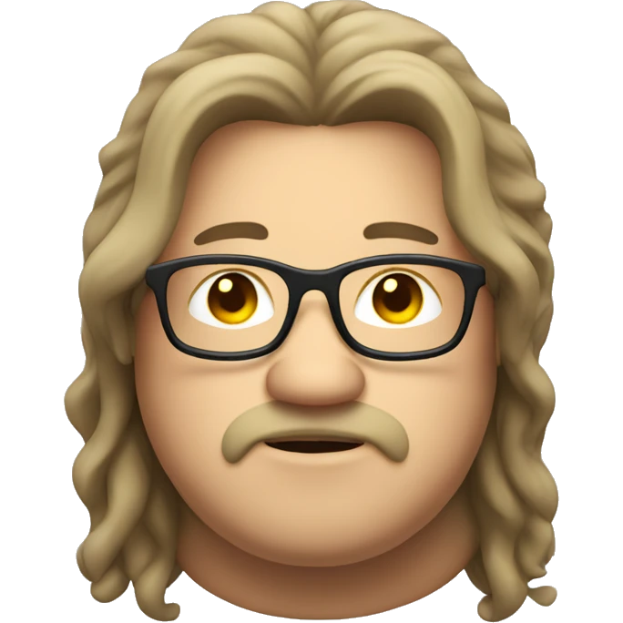 chubby man with glasses and long hair emoji