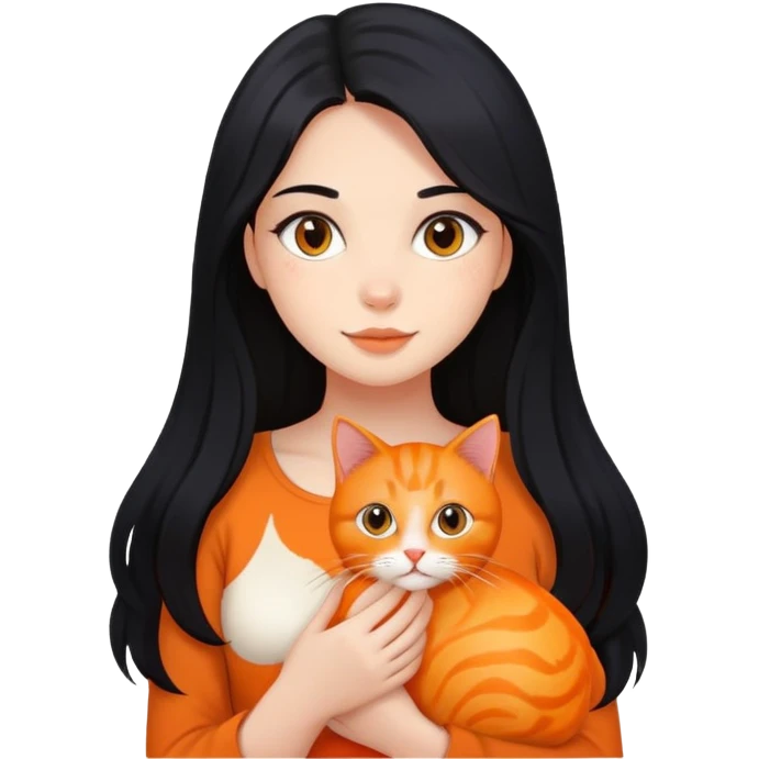 girl with long black hair holding an orange cat emoji