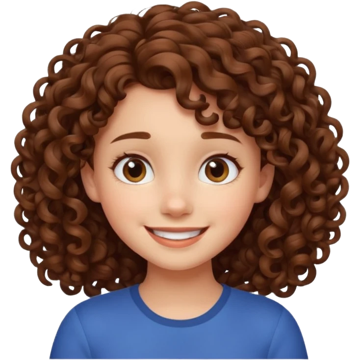 cute brown haired girl with curly hair and bright smile, make it pixar style emoji