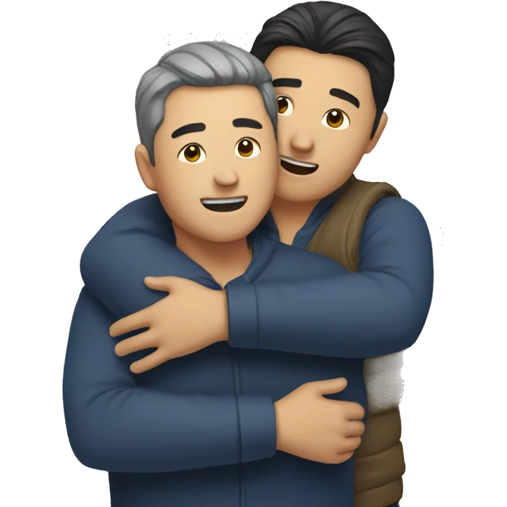 two asian man hug emoji