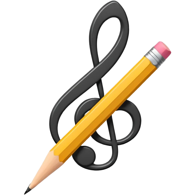 Minimalistic flat vector icon, iOS style, thin black contour on white background. Musical note with a pencil crossing it. Clean, no text, no shadows emoji