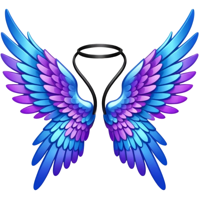 shimmering crystal angel wings, black tips with purple and blue accents, emoji style emoji