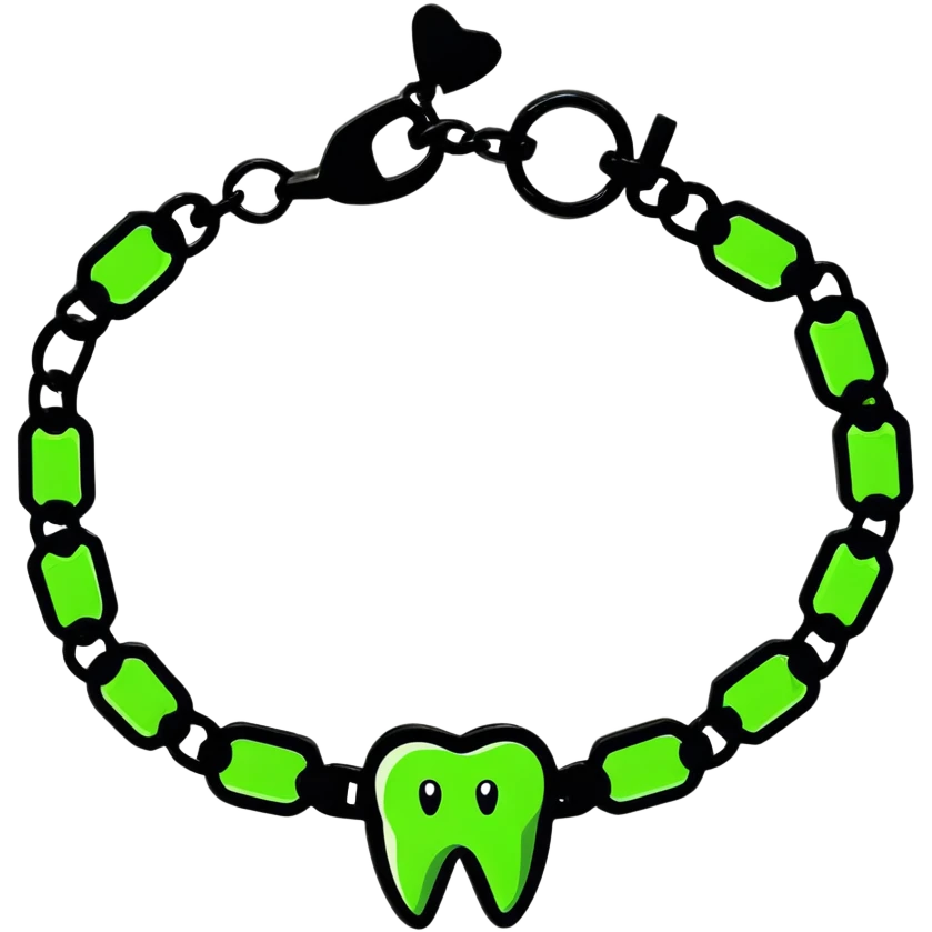green bracelet with tooth charms emoji