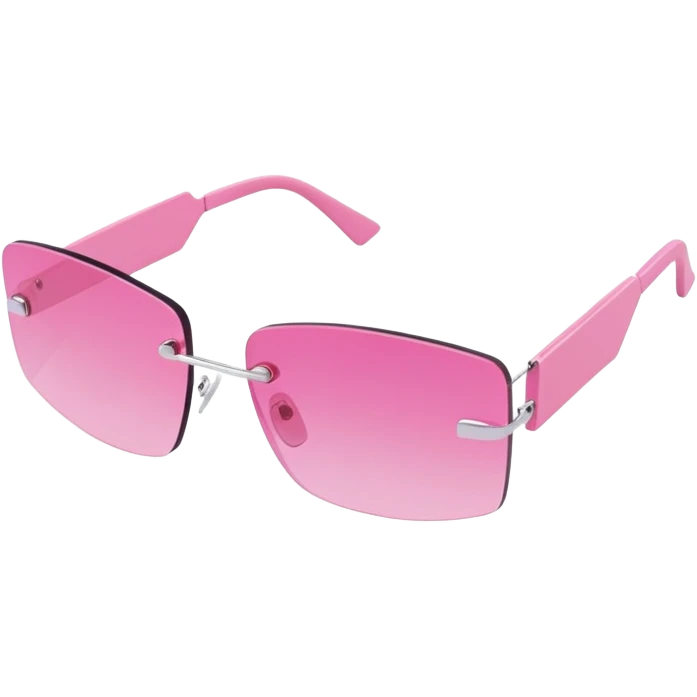 Y2K style rimless pink sunglasses, futuristic design, no frame, early 2000s fashion emoji