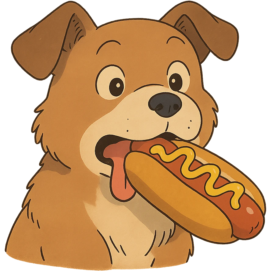 dog eating a sussy hot dog in ghibli style emoji