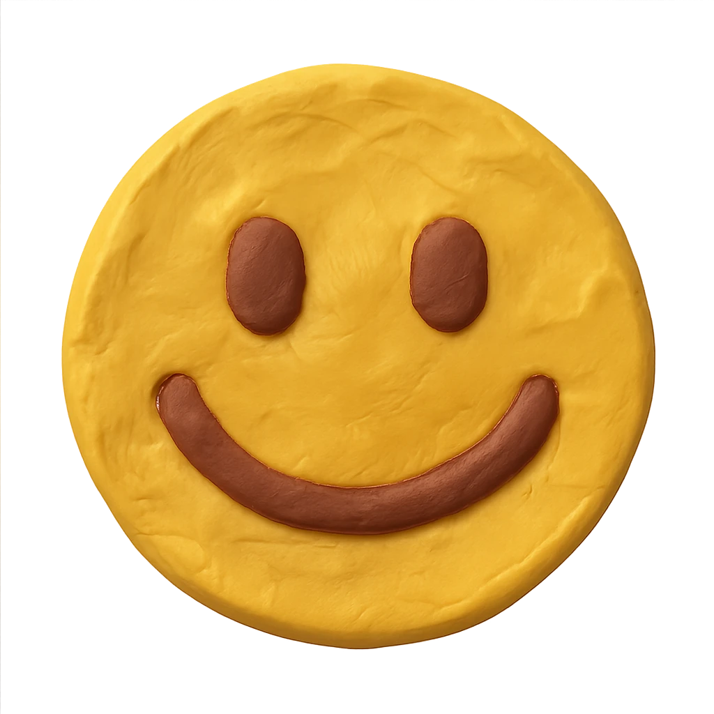 claymation style smile emoji with visible fingerprints and yellow face emoji