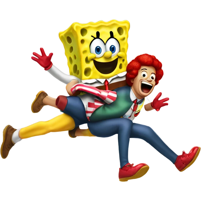 Spongebob piggyback ride with ronald mcdonald emoji