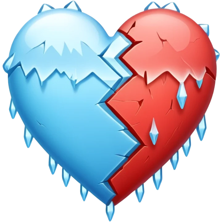 a large heart. On one side, it is big, light red, loving and plump. On the other side, it is icy blue, jagged, and has icicle and crack designs emoji