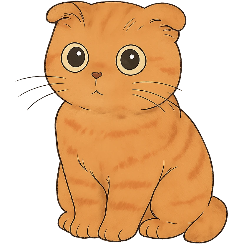 orange scottish fold kitten sitting, round innocent eyes emoji
