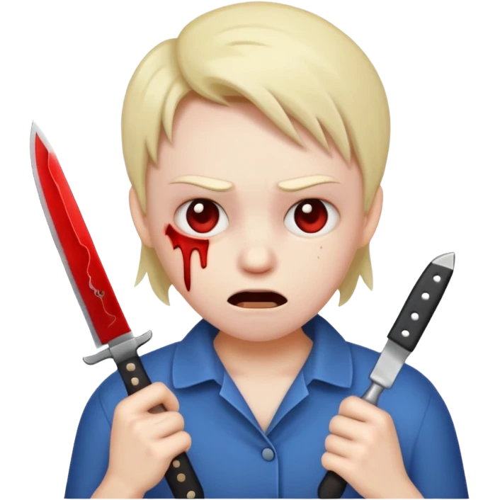 Insane scared injured person with a knife in the classic emoji style  emoji