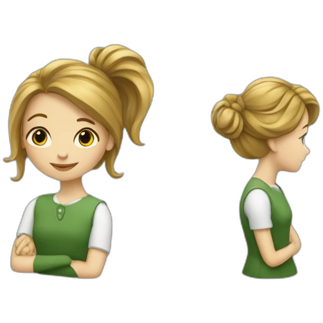 Une femme au cheveux verts et une fille de la classe qui est à côté d’elle  emoji