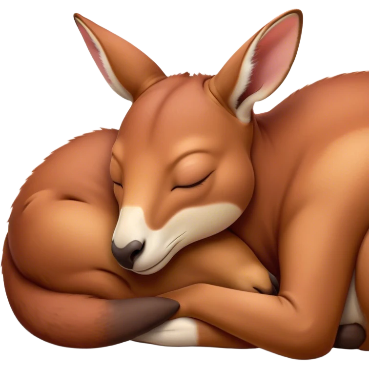 Meme-Worthy Cute Sleeping Adult Red Kangaroo Portrait Emoji, Head resting peacefully with a contented smile, showcasing a solid, reddish form with a characteristic red kangaroo-shaped head featuring a soft, elongated snout and small, relaxed ears, eyes shut in a serene, restful nap, Simplified yet adorably endearing features, highly detailed, glowing with a soft, drowsy outback light, high shine, relaxed and utterly lovable, stylized with an air of playful laziness, soft glowing outline, capturing the essence of a sleeping kangaroo that feels destined to become the next viral icon of adorable rest! emoji