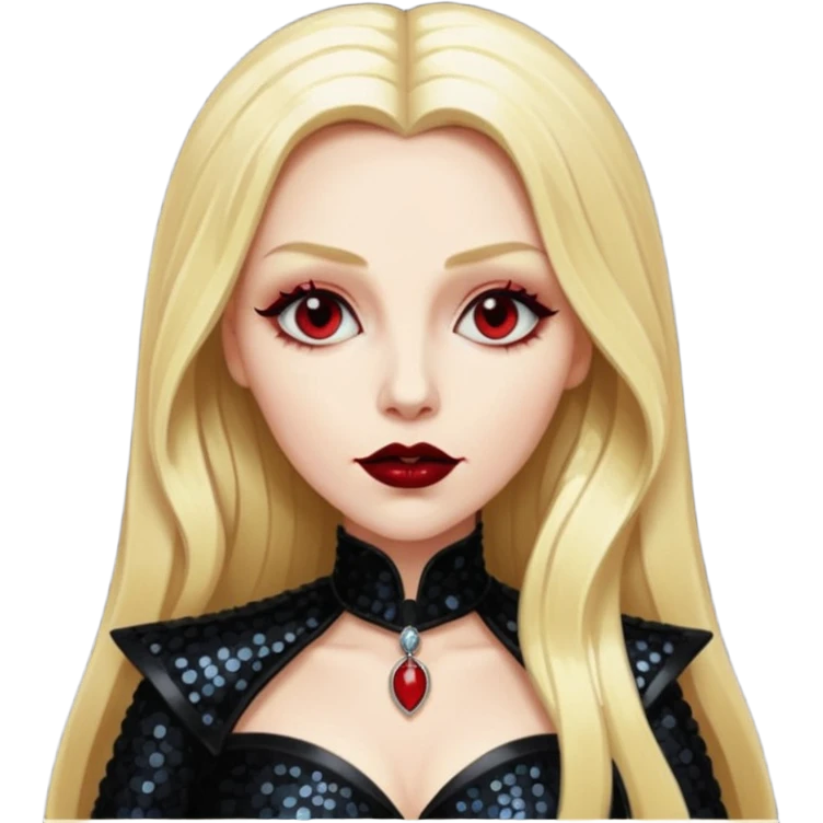 Countess Dracula with long blonde hair, black sequin outfit  emoji