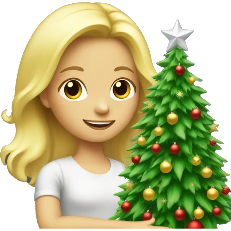 Blond Girl decorating a Christmas tree emoji