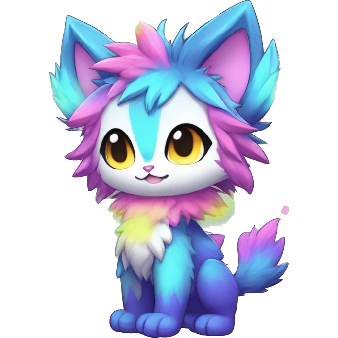 Anthro Fluffy Cool Cute Magical Elemental Shiny Colorful Neon Vibrant Colors Sparkle Kemono-style Chibi Fantasy-Animal-Fakémon-Pokémon-Hybrid Fur Sona Aesthetic Full Body emoji