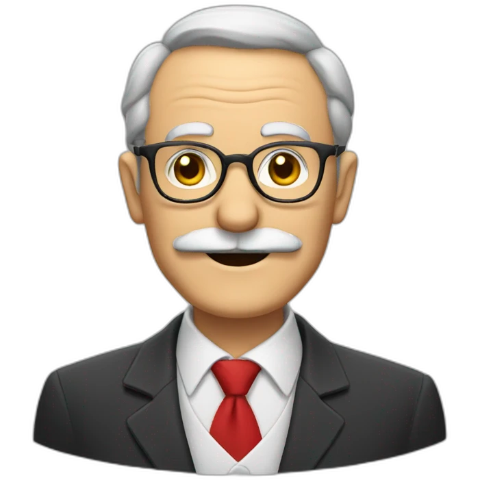 smiling old man wearing a big gray mustache, thin glasses, a red shirt and a black tie emoji