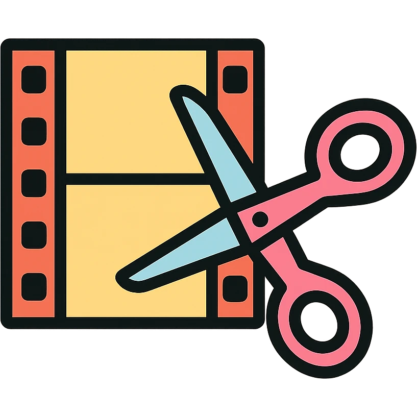 modern clean video editor icon with film strip and scissors emoji