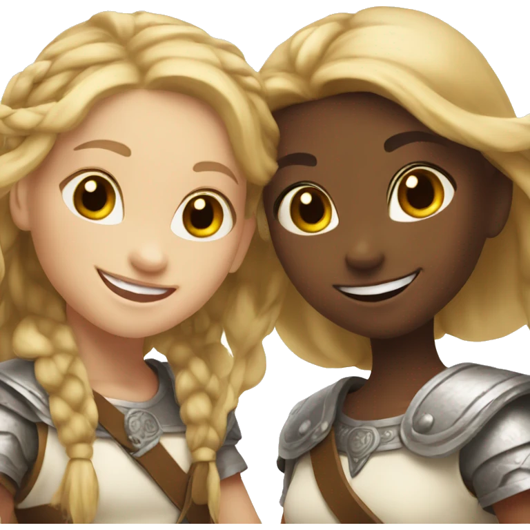 young white viking girls helping each other smiling emoji