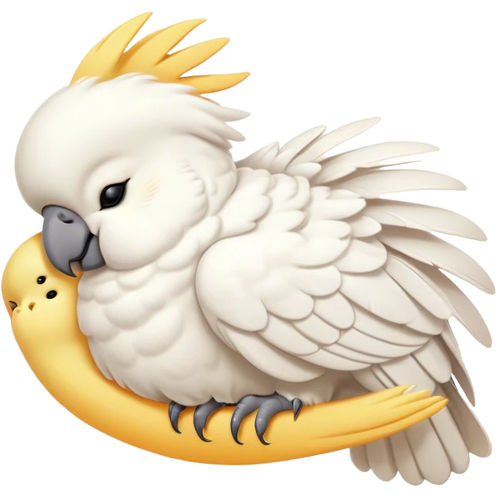 Meme-Worthy Cute Sleeping Cockatoo Portrait Emoji, Head resting peacefully with a contented smile, showcasing a softly feathered body with a gently drooping crest and eyes closed in serene slumber, Simplified yet adorably endearing features, highly detailed, glowing with a soft, drowsy tropical light, high shine, relaxed and utterly lovable, stylized with an air of playful laziness, soft glowing outline, capturing the essence of a sleeping cockatoo that feels destined to become the next viral icon of adorable rest! emoji
