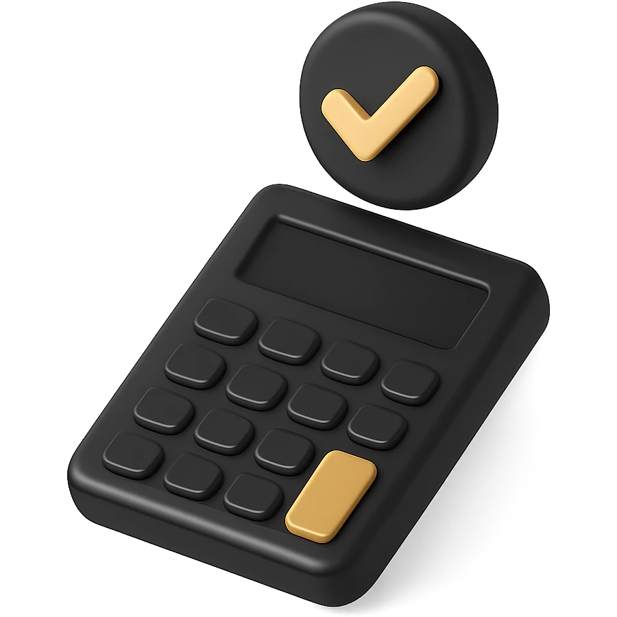 3D black style calculator with a check mark above the calculator emoji