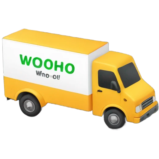 Moving truck with the words “woohoo” on the side emoji