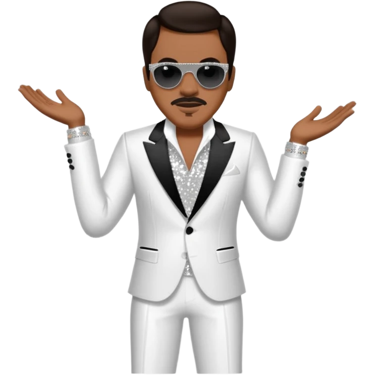 Charlie Wilson with dark brown hair, white sequin outfit emoji