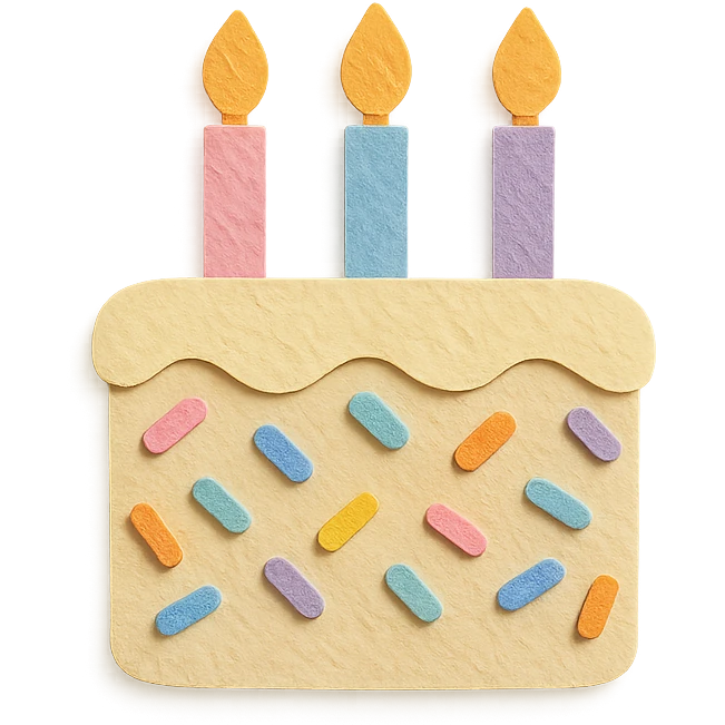 funfetti birthday cake with pastel sprinkles and candles emoji