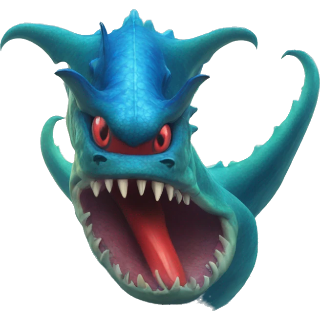 Sea monster Leviathan with blue and red horns emoji