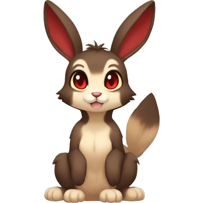 Cute, Chibi, Kemono-style, Anthro, Fur-Sona, Dark-Brown, Normal-type-Ground-type Tan-Rabbit-Fakémon with Dark-Red eyes, beige belly, beige paws, beige feet, beige freckles, full body emoji