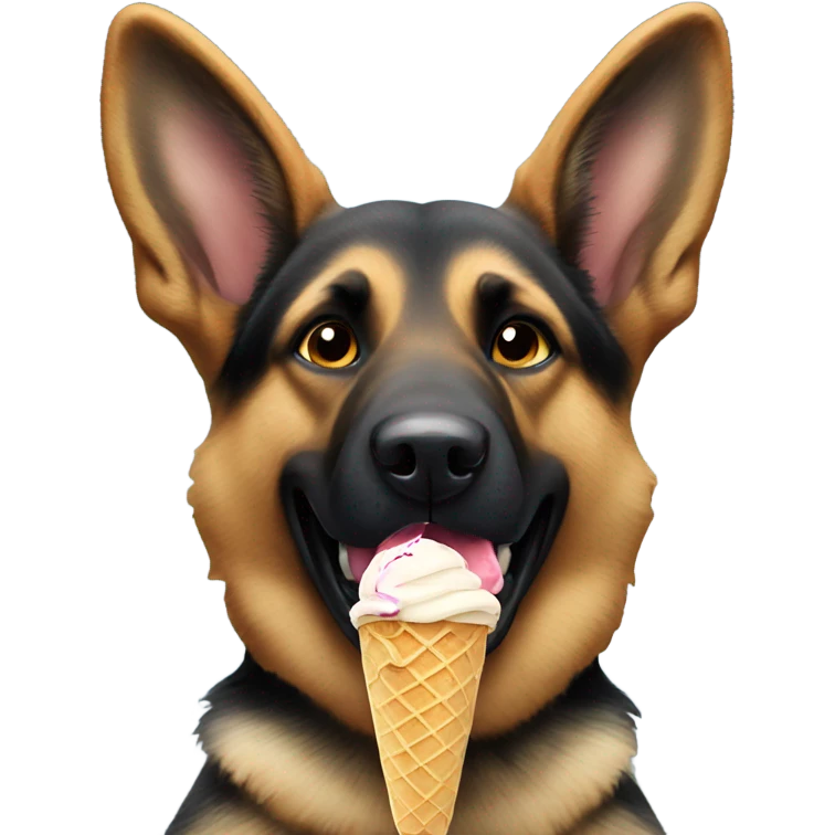 German shepherd eating ice cream emoji