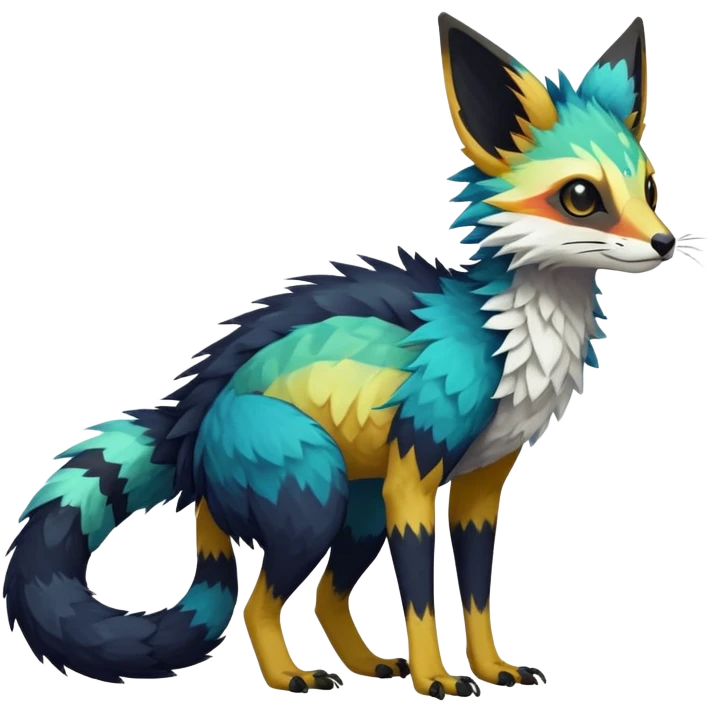 Rare realistic exotic edgy epic pretty beautiful handsome gorgeous aesthetic colorful vibrant Vernid-Trico-species-Fakemon-creature by LiLaiRa, 4 legs, 1 tail, random markings, (full body) emoji