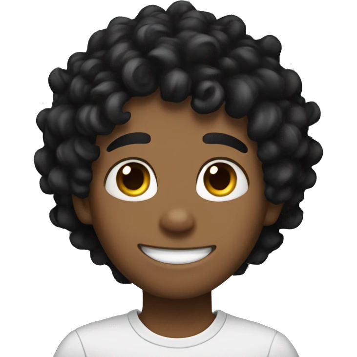 A curly black hair boy with black cat ears emoji