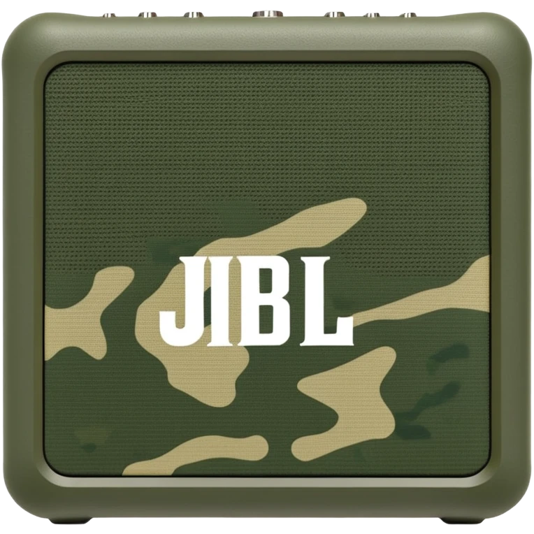 JBL Go 4 speaker in army camouflage print, minimal design aesthetic, compact speaker with simplified details, military pattern emoji