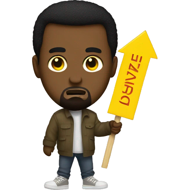Kanye west holds a yellow sign emoji